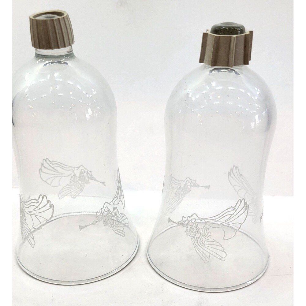 Vintage Etched Angel Peg Votive Candle Holders Clear Glass Pair 5.5" x 3"